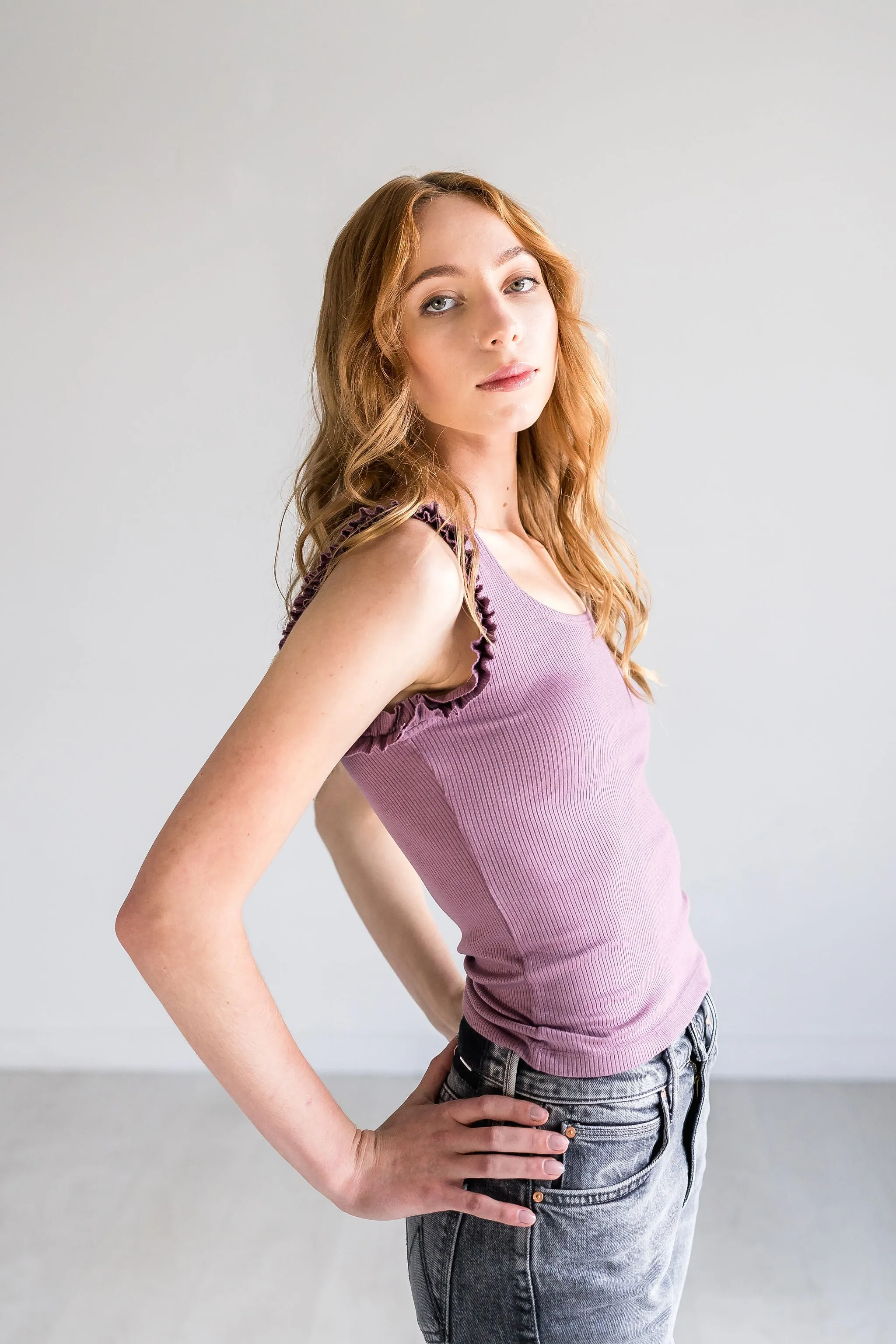 Mauve Ruffle Tank Top