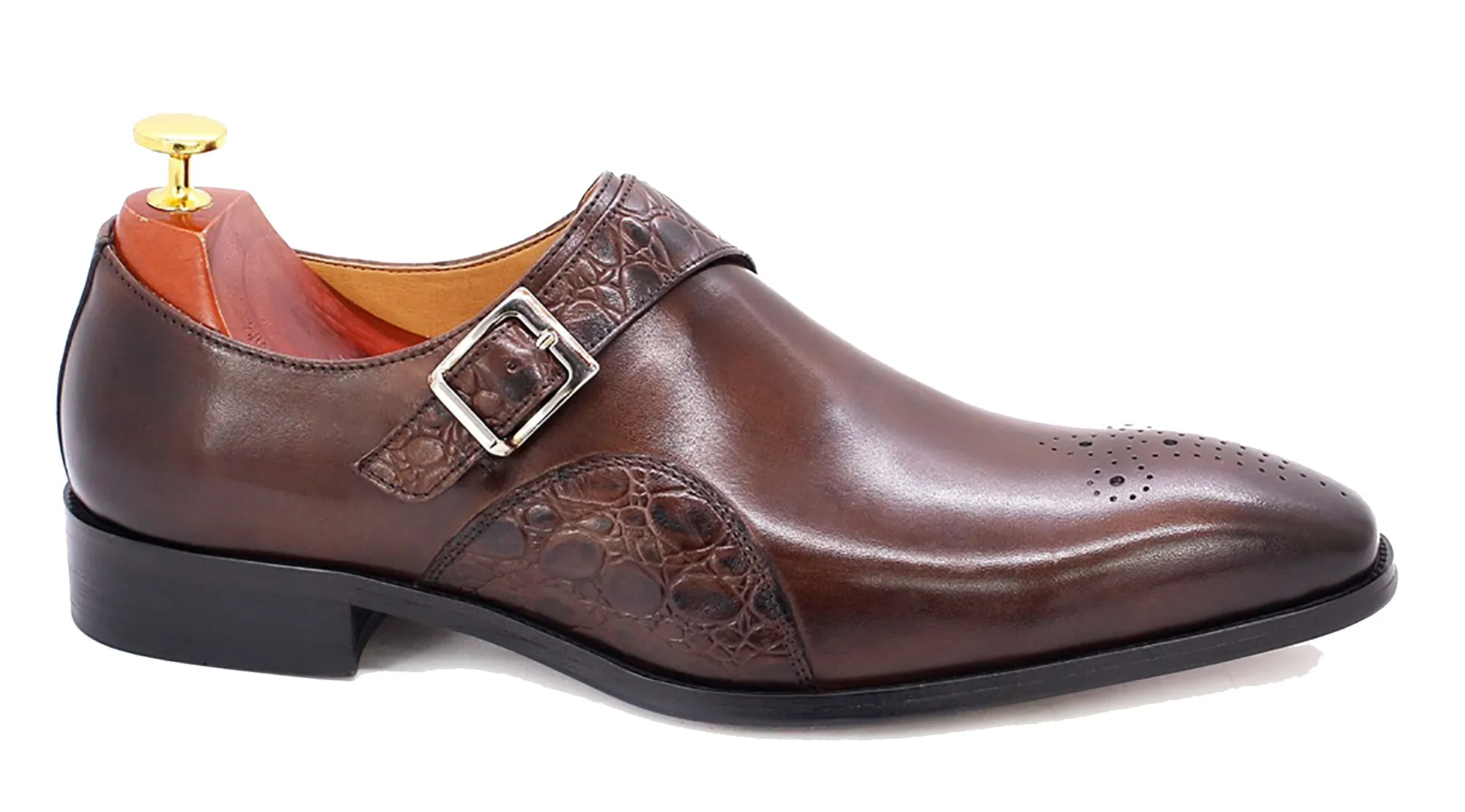 Men's Handmade Single Buckle Monk Strap Loafers