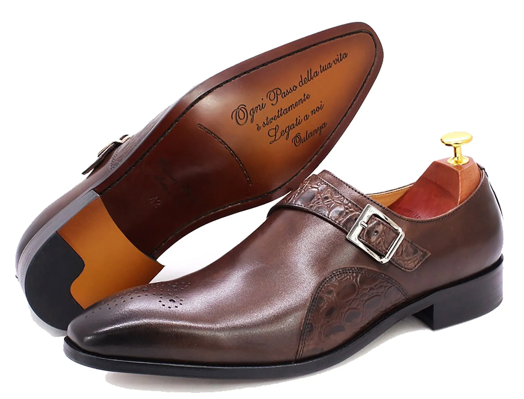 Men's Handmade Single Buckle Monk Strap Loafers