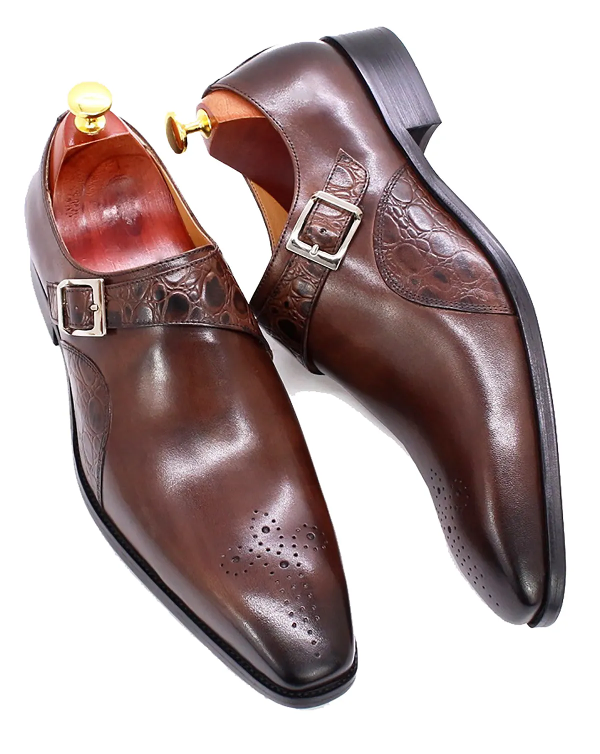 Men's Handmade Single Buckle Monk Strap Loafers