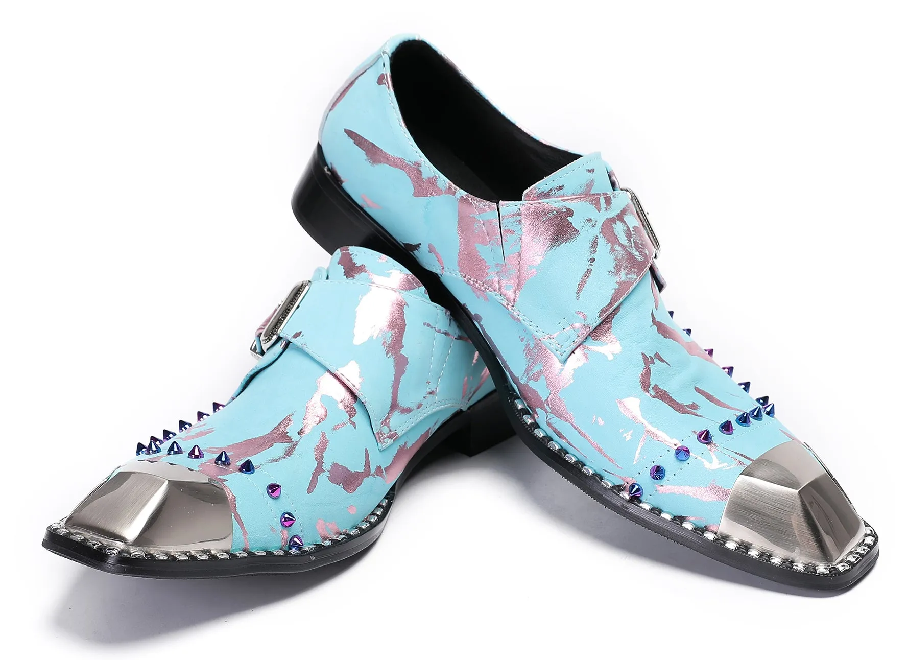 Mens Metal Sqaure Toe Monk Strap Western Loafers