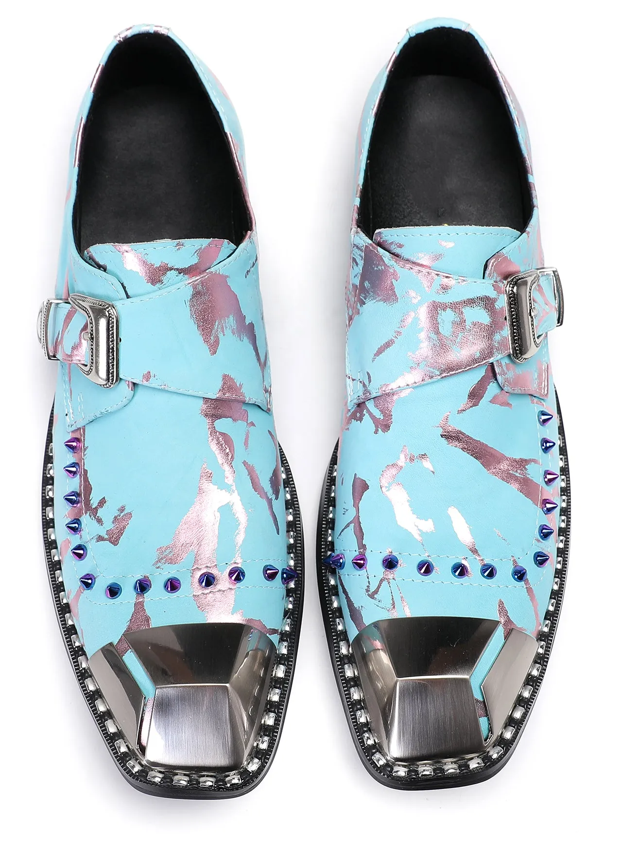 Mens Metal Sqaure Toe Monk Strap Western Loafers