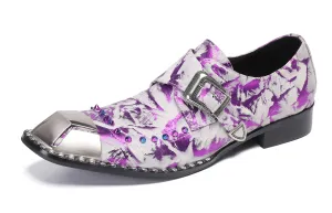 Mens Metal Sqaure Toe Monk Strap Western Loafers