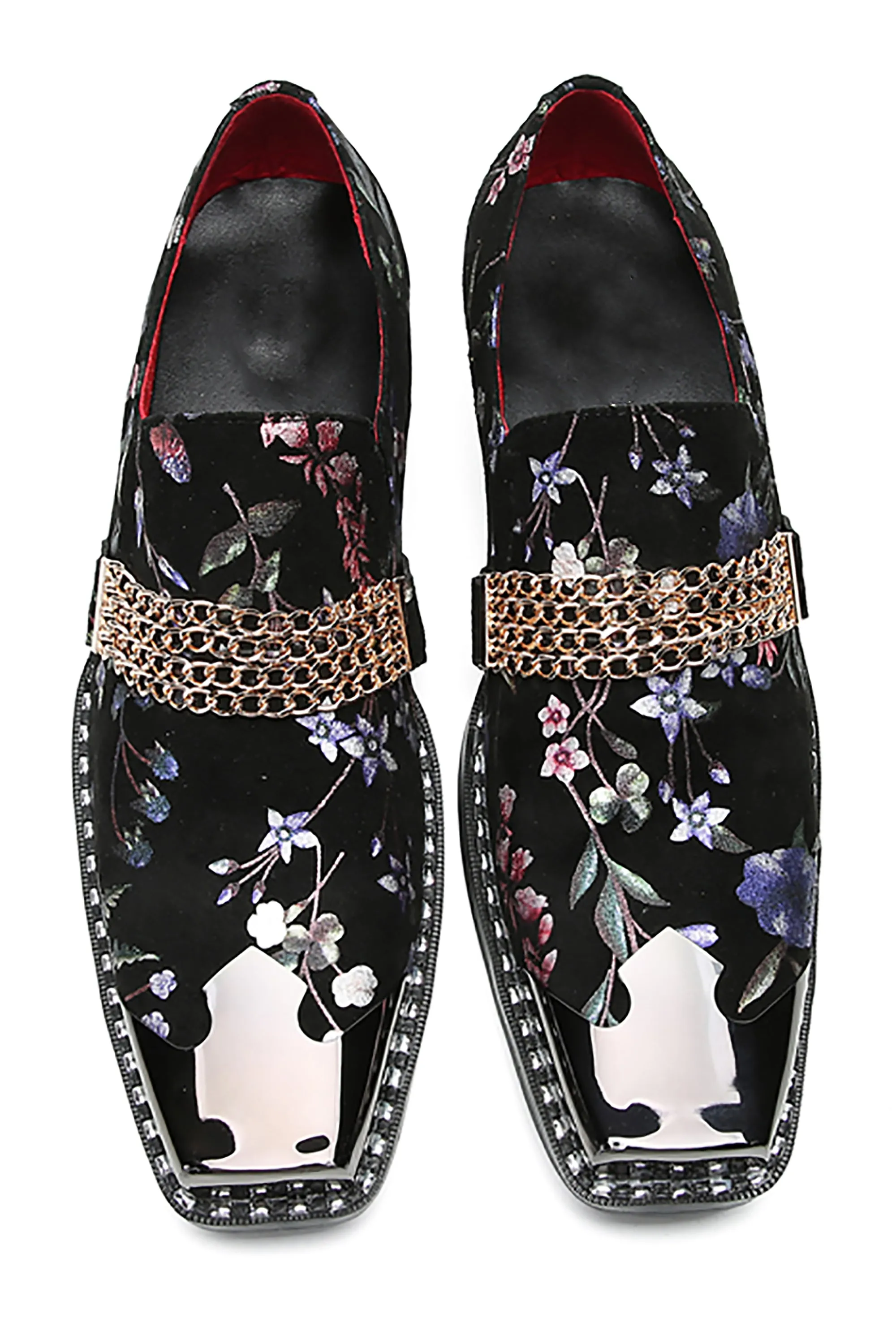 Men's Metal-Square Toe Flowers Western Penny Loafers