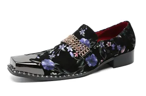 Men's Metal-Square Toe Flowers Western Penny Loafers