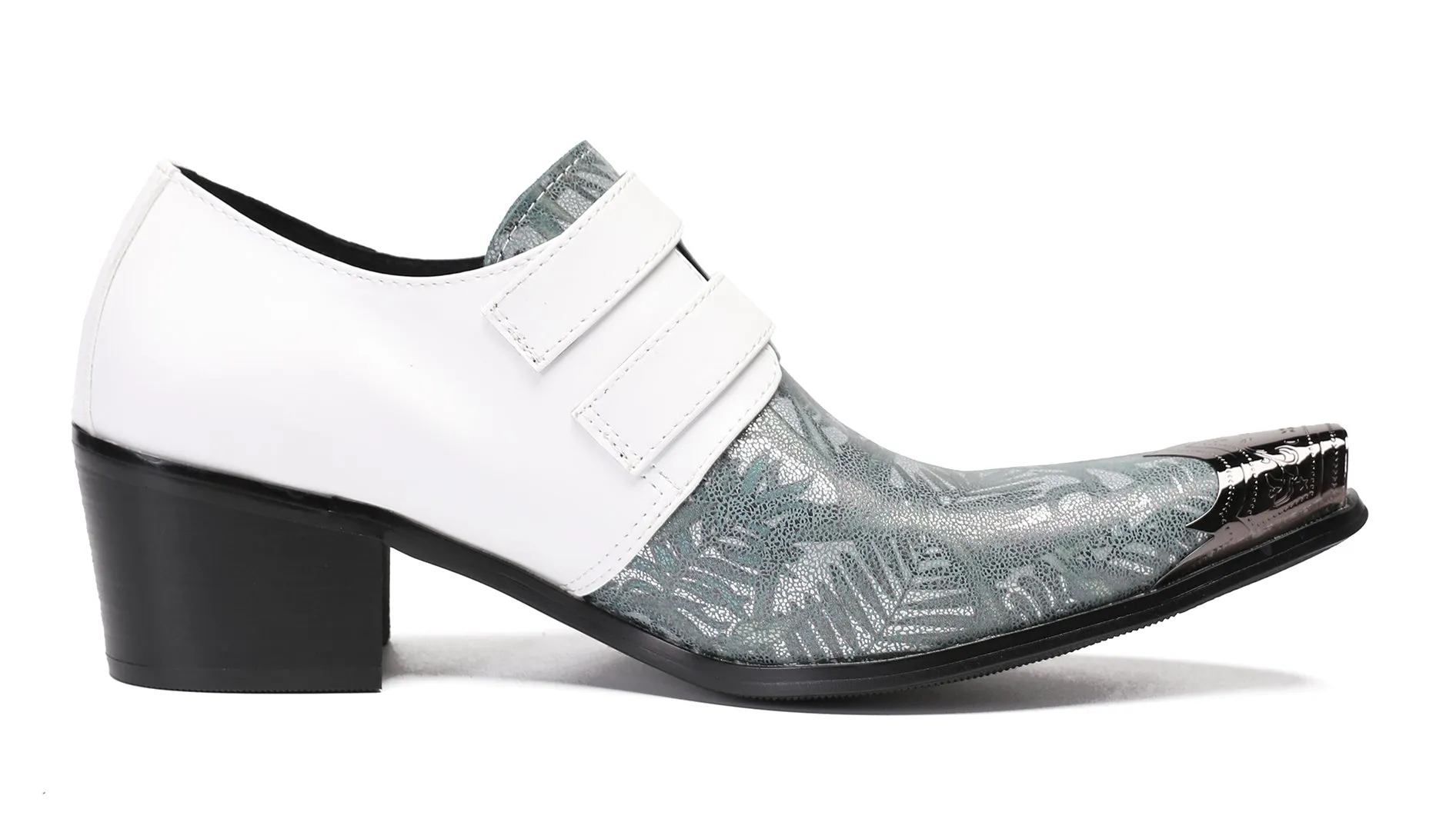 Mens White Dress Double Buckle Western Loafers