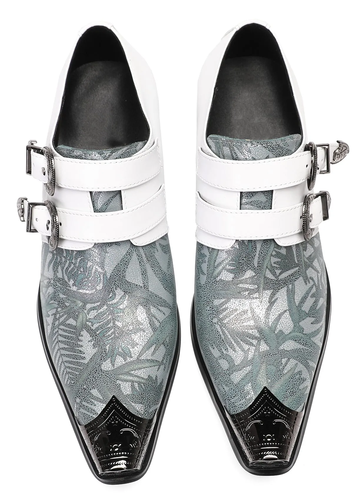 Mens White Dress Double Buckle Western Loafers
