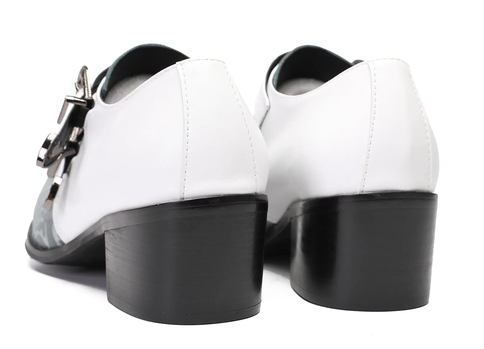 Mens White Dress Double Buckle Western Loafers