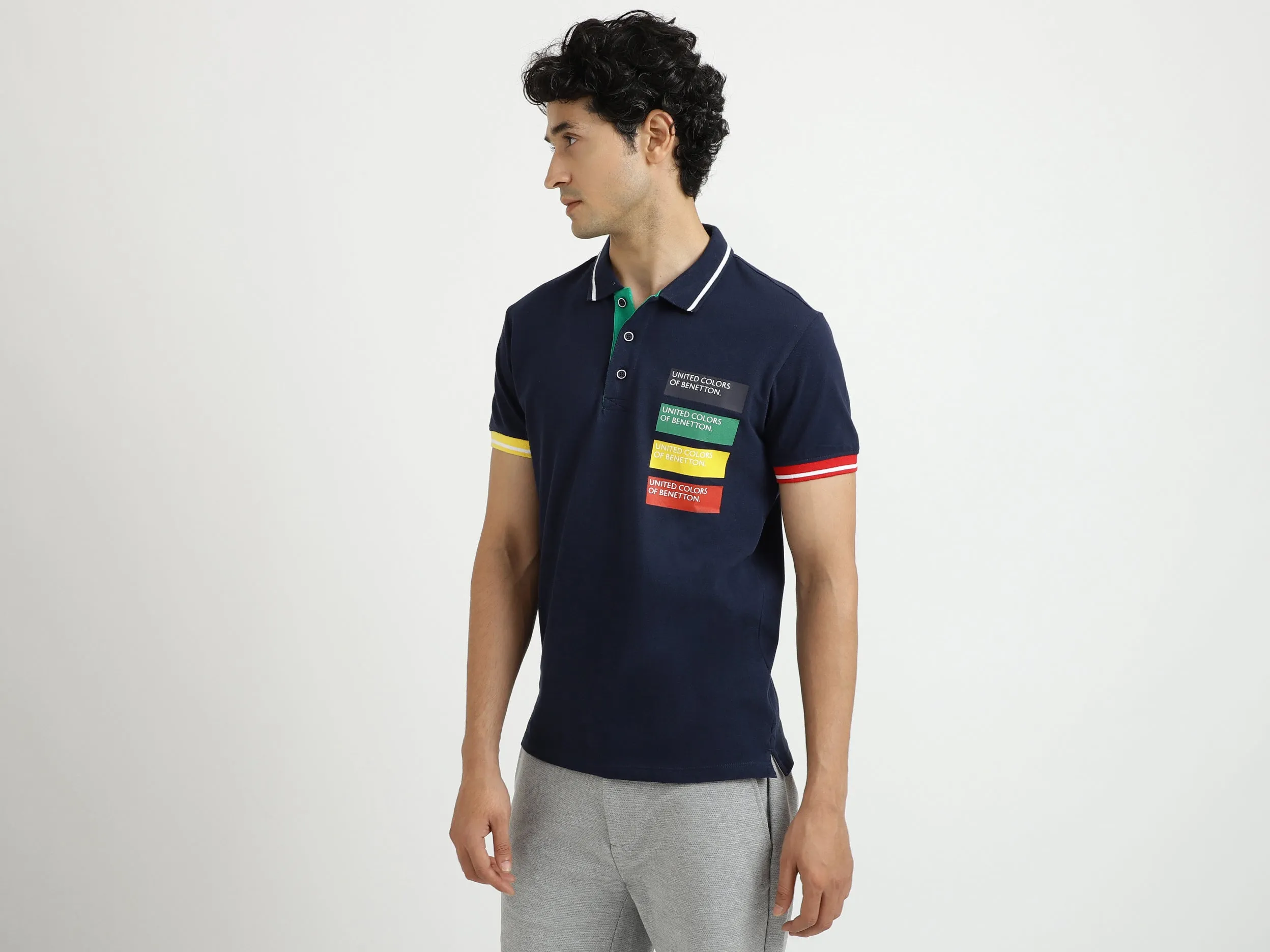 Navy Blue Printed Polo T-Shirt