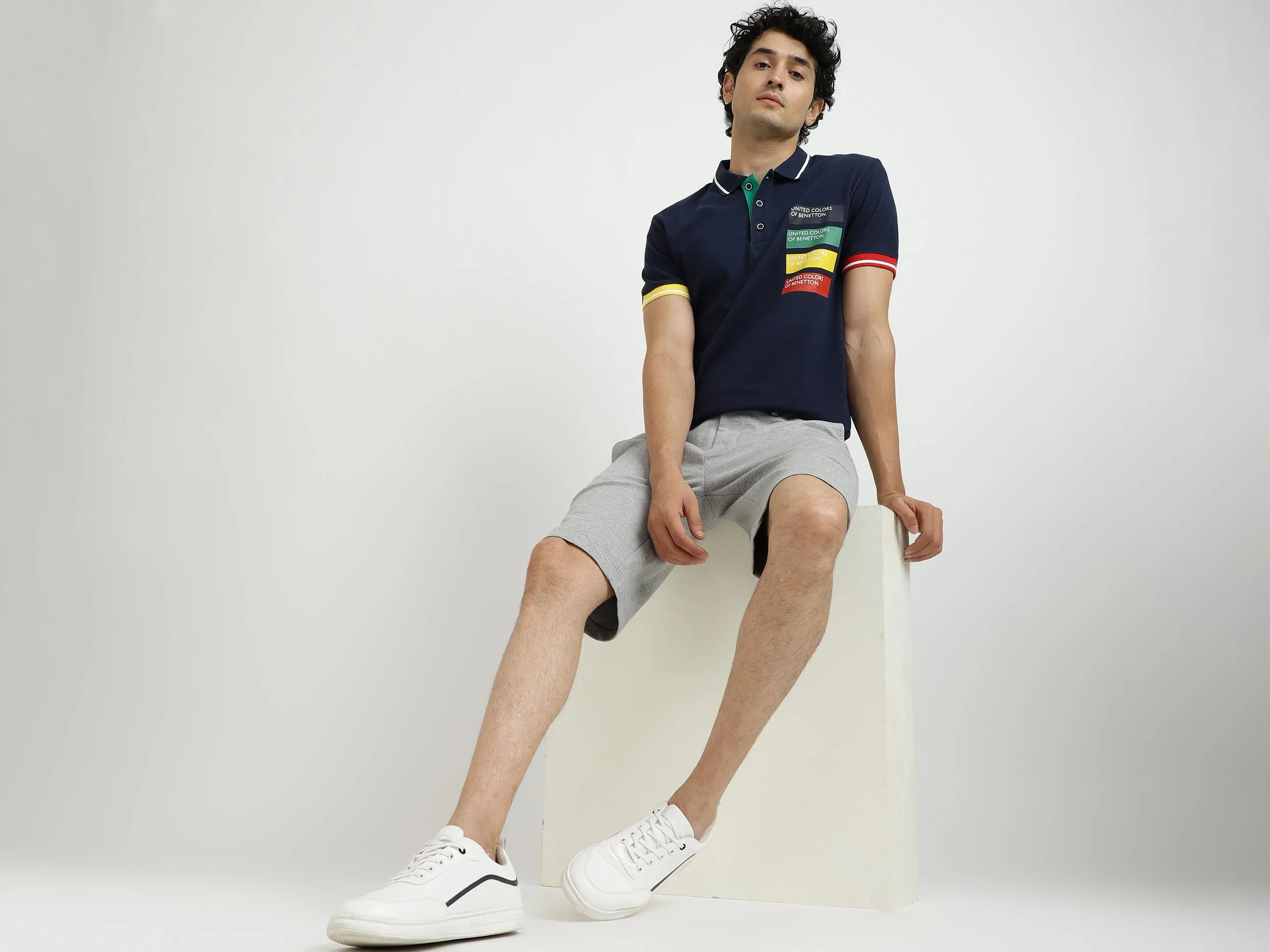 Navy Blue Printed Polo T-Shirt