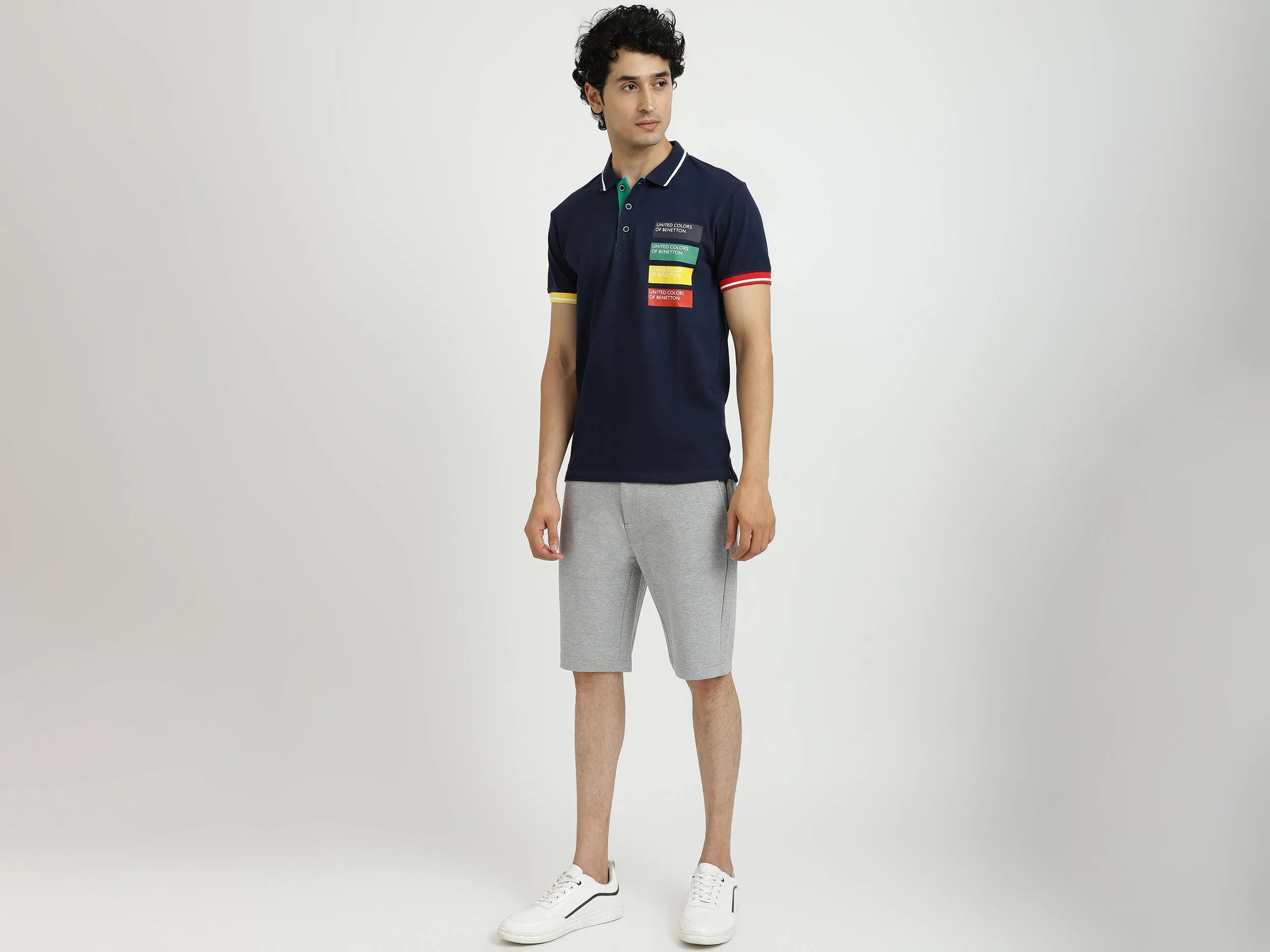 Navy Blue Printed Polo T-Shirt