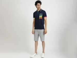 Navy Blue Printed Polo T-Shirt