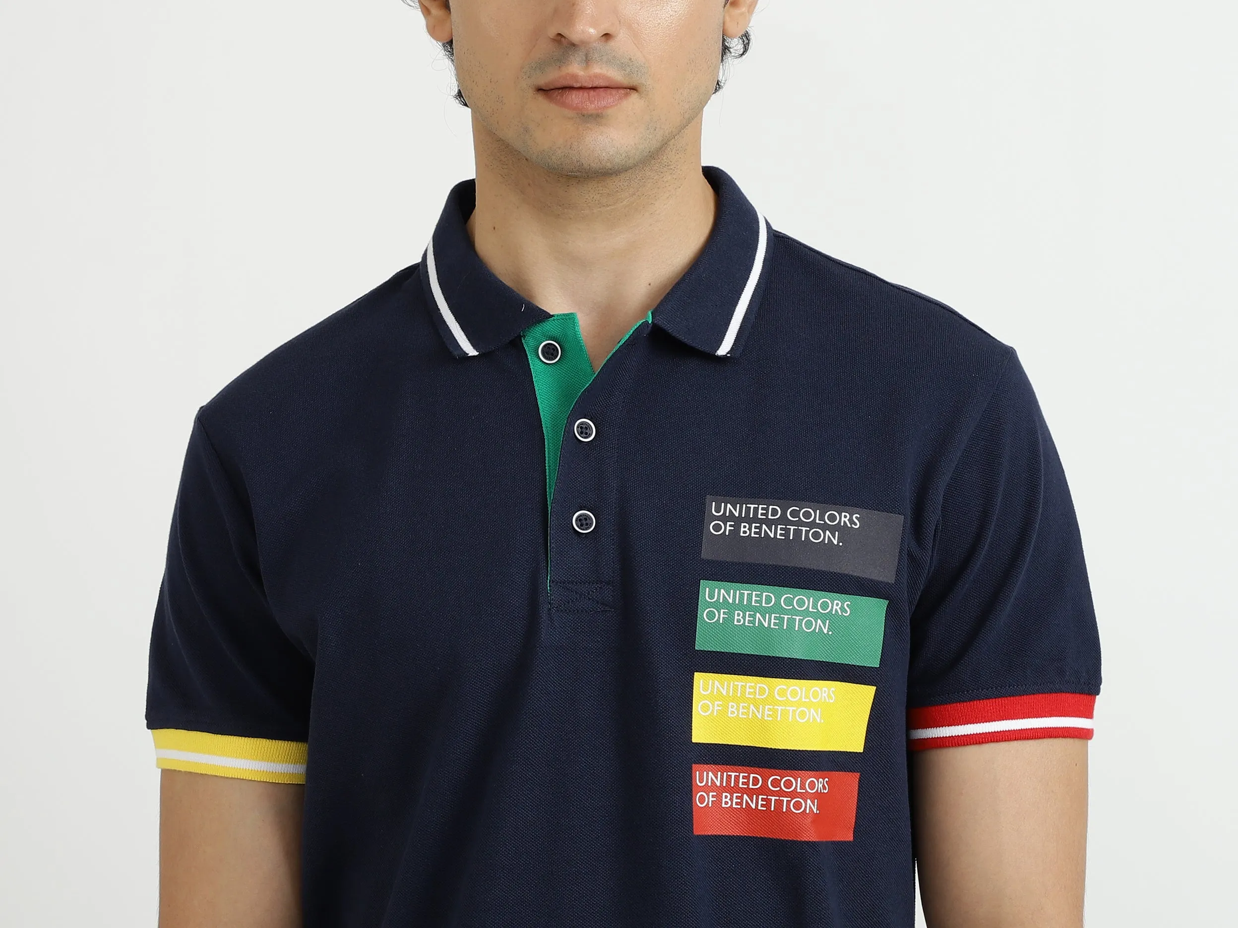 Navy Blue Printed Polo T-Shirt
