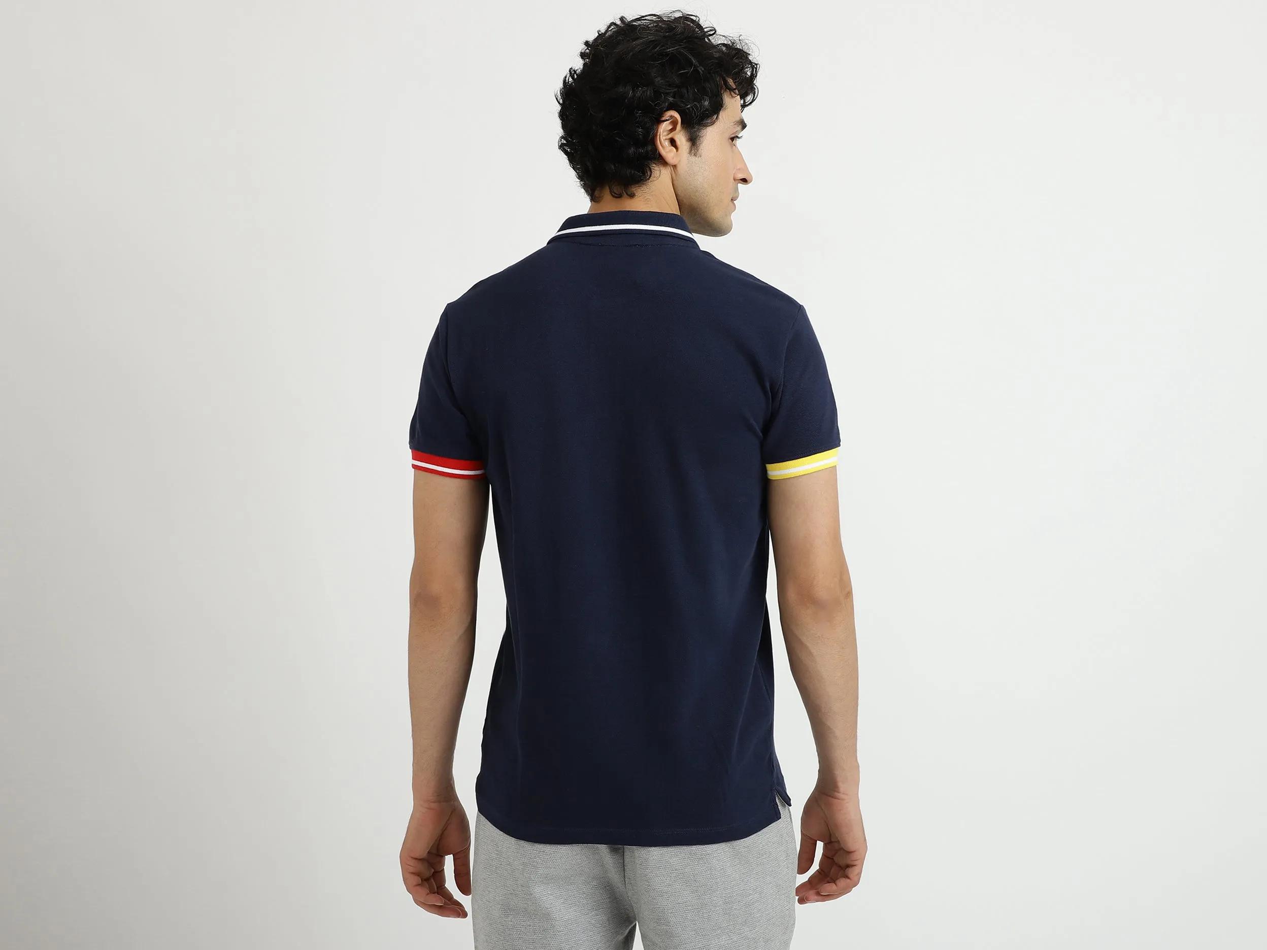 Navy Blue Printed Polo T-Shirt