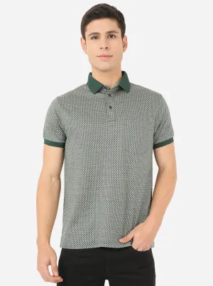 Olive Green Printed Slim Fit Polo T-Shirt | JadeBlue