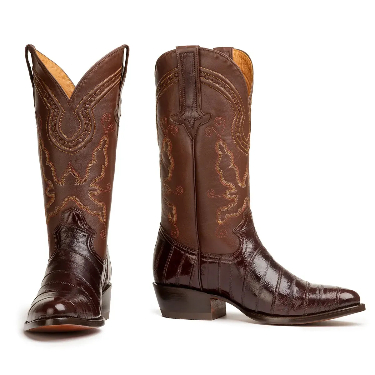 Patricio Eel Skin Classic Western Boots -Brown