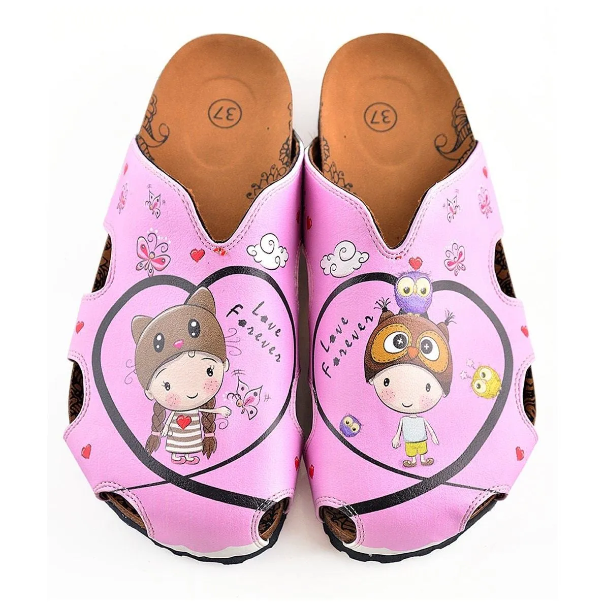 Pink Colored and Love Forever Written Patterned Cute Child Patterned Clogs - WCAL604