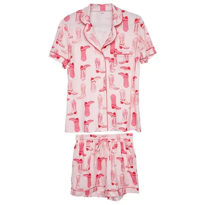 Pink Western Boots Loungewear Short Set