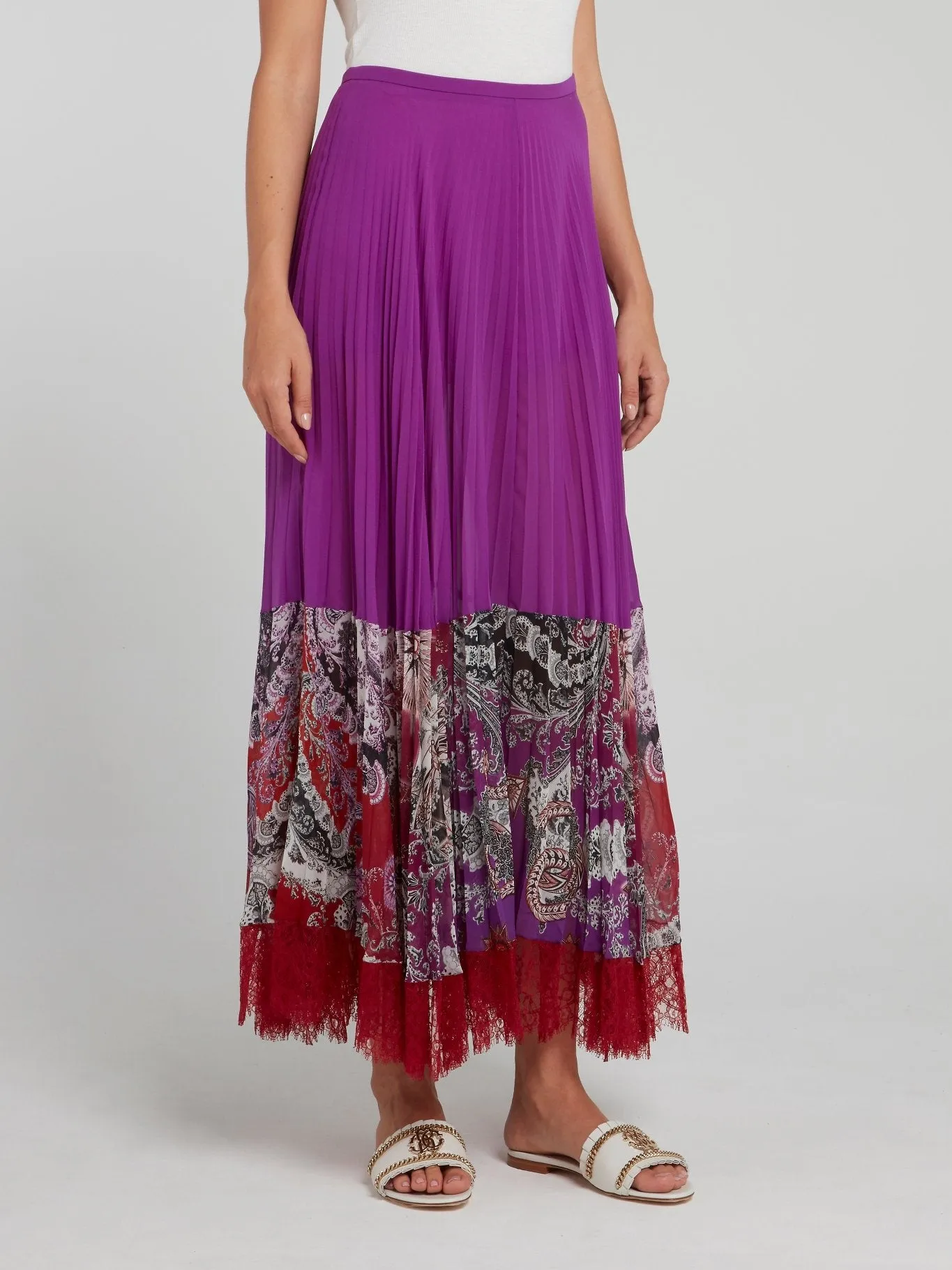 Purple Lace Panel Ruffled Maxi Skirt