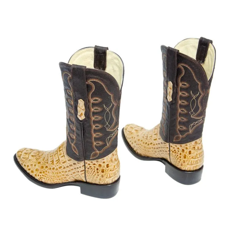 REPARO TX Men’s Caiman Hornback Print Orix Western Boots Whit Brown Top