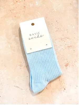RIBBED CREW SOCKS - BABY BLUE
