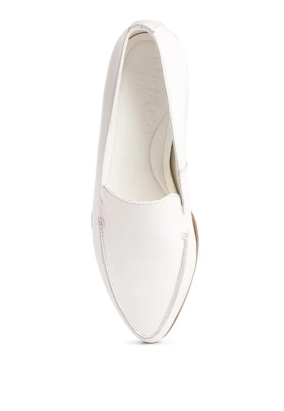 Richelli Metal Trim Loafers – Genuine Leather, Pointed Toe, Chic Style