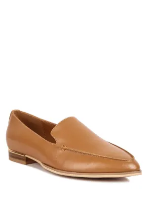 Richelli Metal Trim Loafers – Genuine Leather, Pointed Toe, Chic Style
