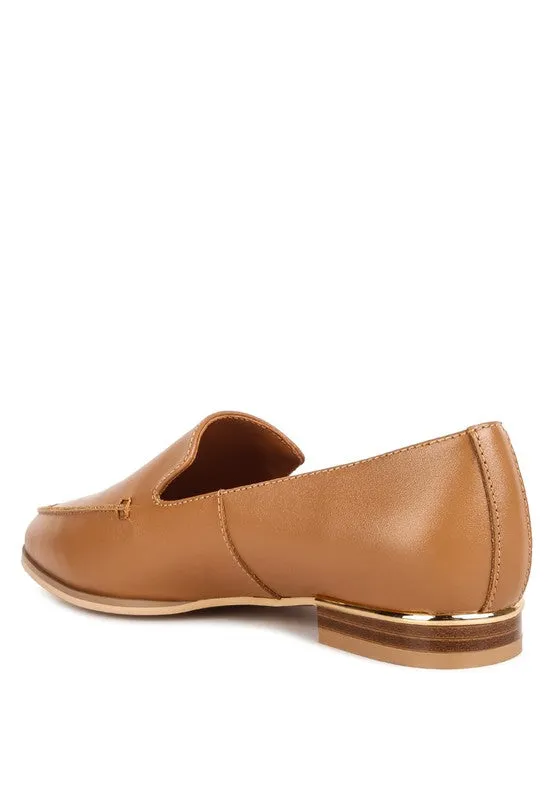 Richelli Metal Trim Loafers – Genuine Leather, Pointed Toe, Chic Style