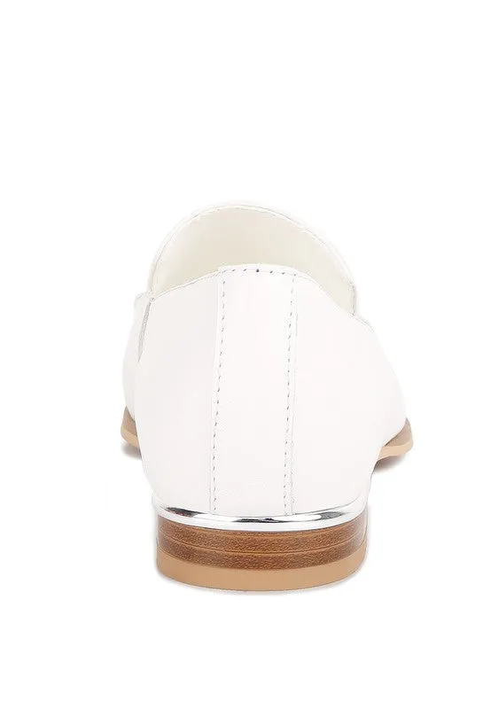 Richelli Metal Trim Loafers – Genuine Leather, Pointed Toe, Chic Style