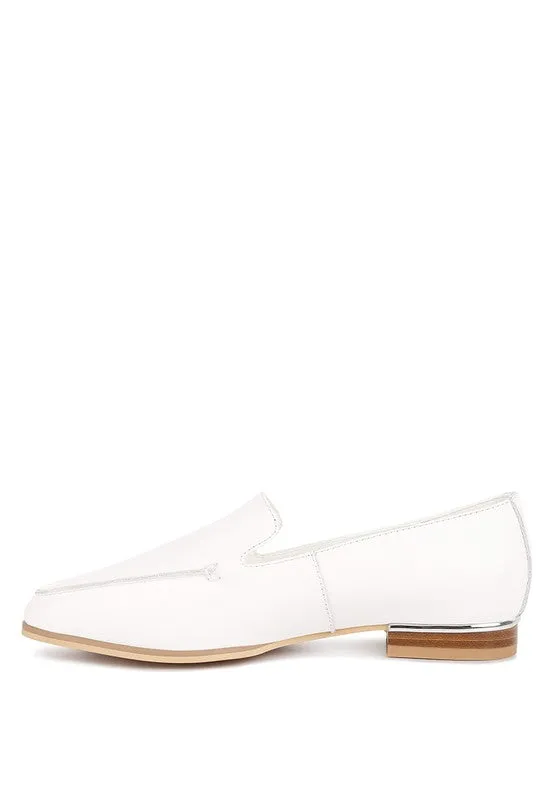 Richelli Metal Trim Loafers – Genuine Leather, Pointed Toe, Chic Style