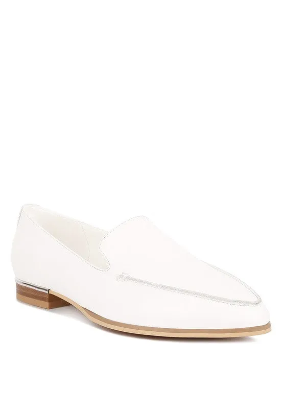 Richelli Metal Trim Loafers – Genuine Leather, Pointed Toe, Chic Style