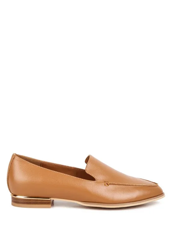 Richelli Metal Trim Loafers – Genuine Leather, Pointed Toe, Chic Style