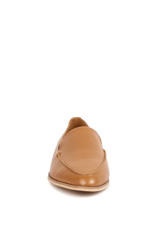 Richelli Metal Trim Loafers – Genuine Leather, Pointed Toe, Chic Style
