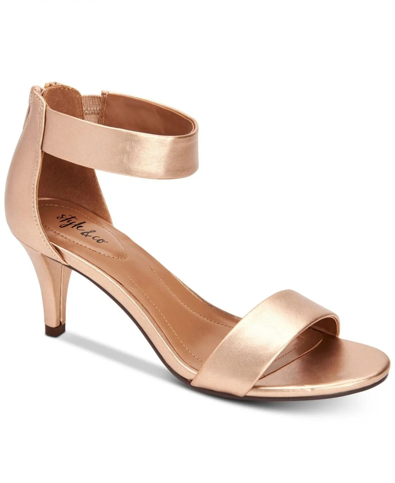 Style & Co. Womens Paycee Faux Leather Dress Sandals Rose Gold Shine 6M