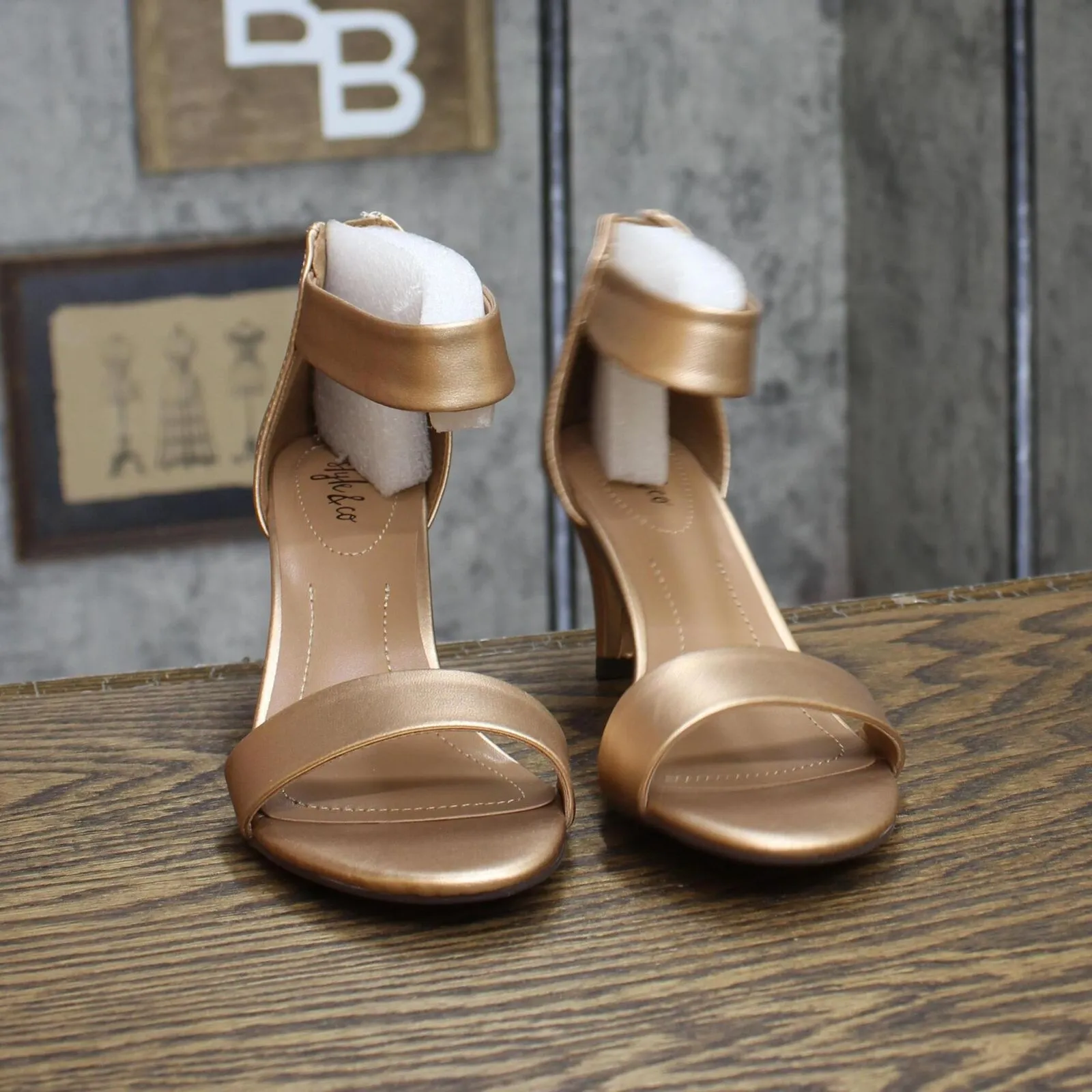 Style & Co. Womens Paycee Faux Leather Dress Sandals Rose Gold Shine 6M