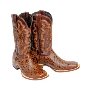 TANNER MARK MEN'S HandTooled Print Cognac Western Boots