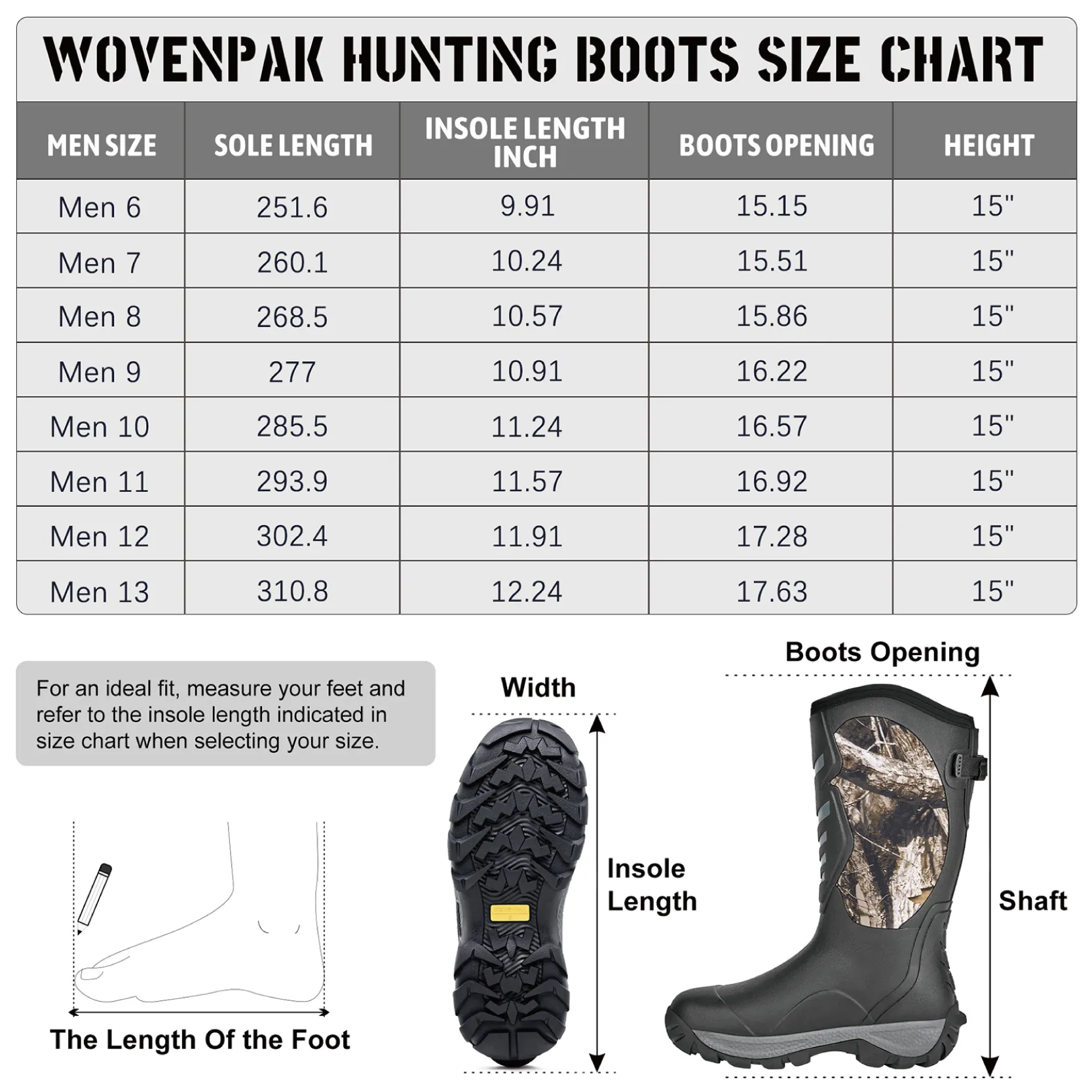 Waterproof Hiking Boots for Men - WOVENPAK Rubber Hunting Boots