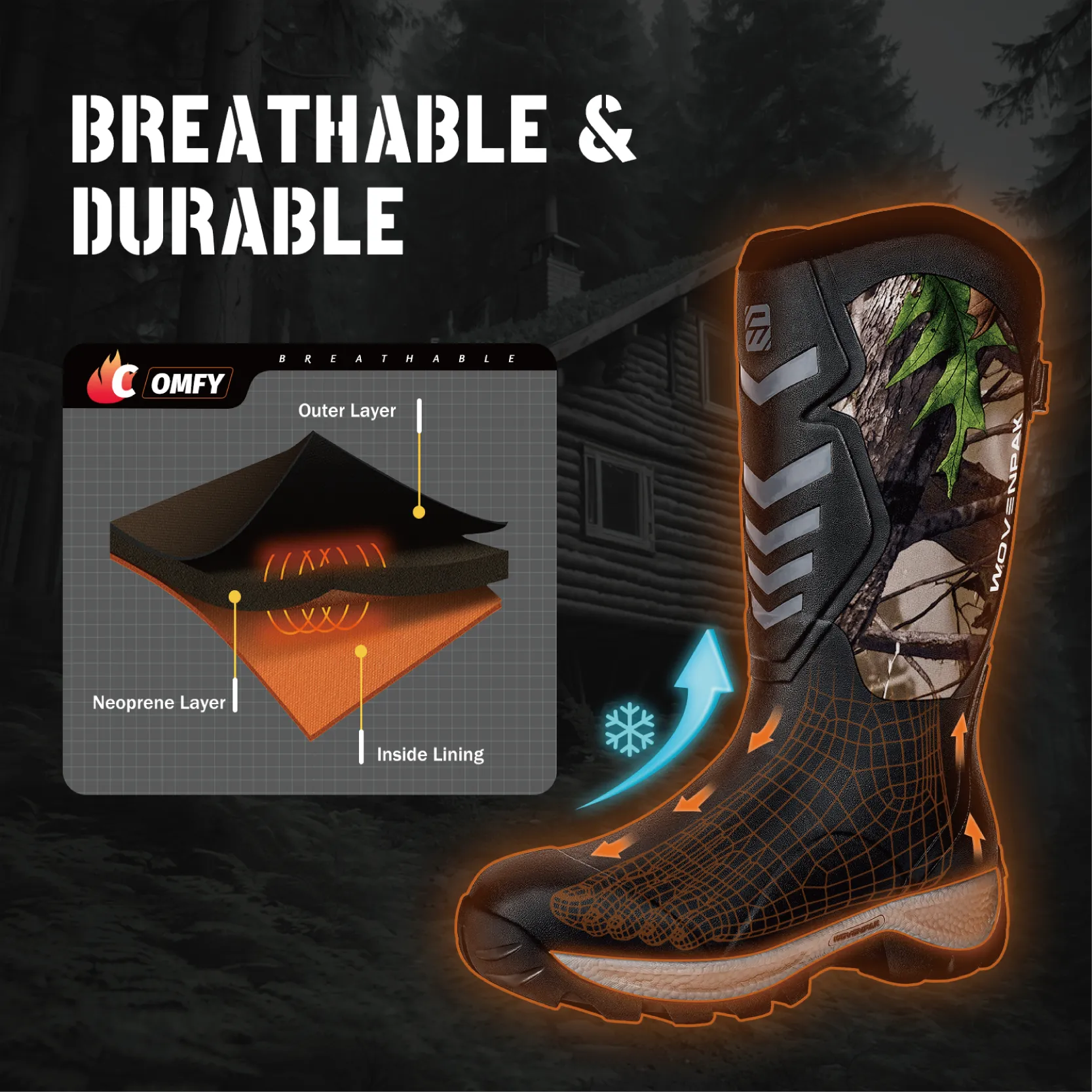 Waterproof Hiking Boots for Men - WOVENPAK Rubber Hunting Boots