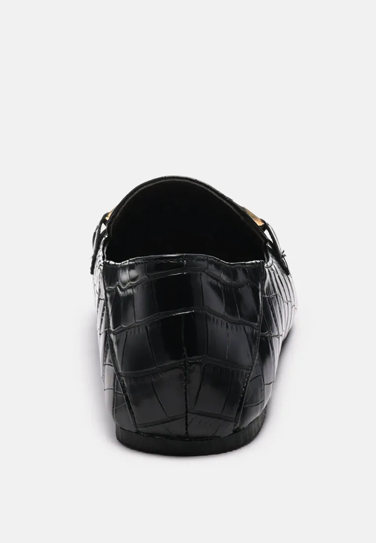 Wibele Croc Textured Metal Show Detail Loafers By Ruw