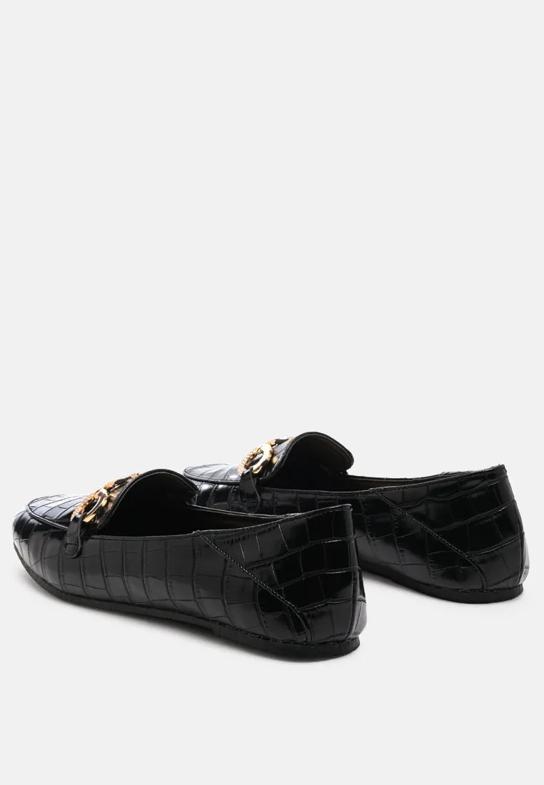Wibele Croc Textured Metal Show Detail Loafers By Ruw