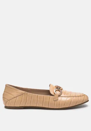 Wibele Croc Textured Metal Show Detail Loafers By Ruw