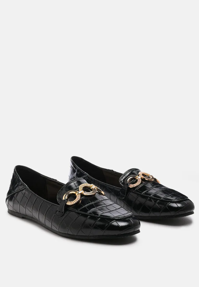 Wibele Croc Textured Metal Show Detail Loafers By Ruw