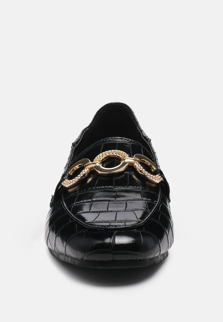Wibele Croc Textured Metal Show Detail Loafers By Ruw
