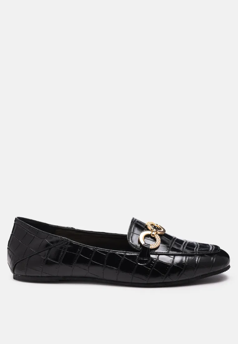 Wibele Croc Textured Metal Show Detail Loafers By Ruw