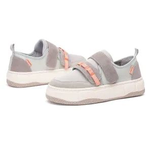 Women’s Slip-on Cow Suede and Fabric Platform Loafers in Grey-87358W