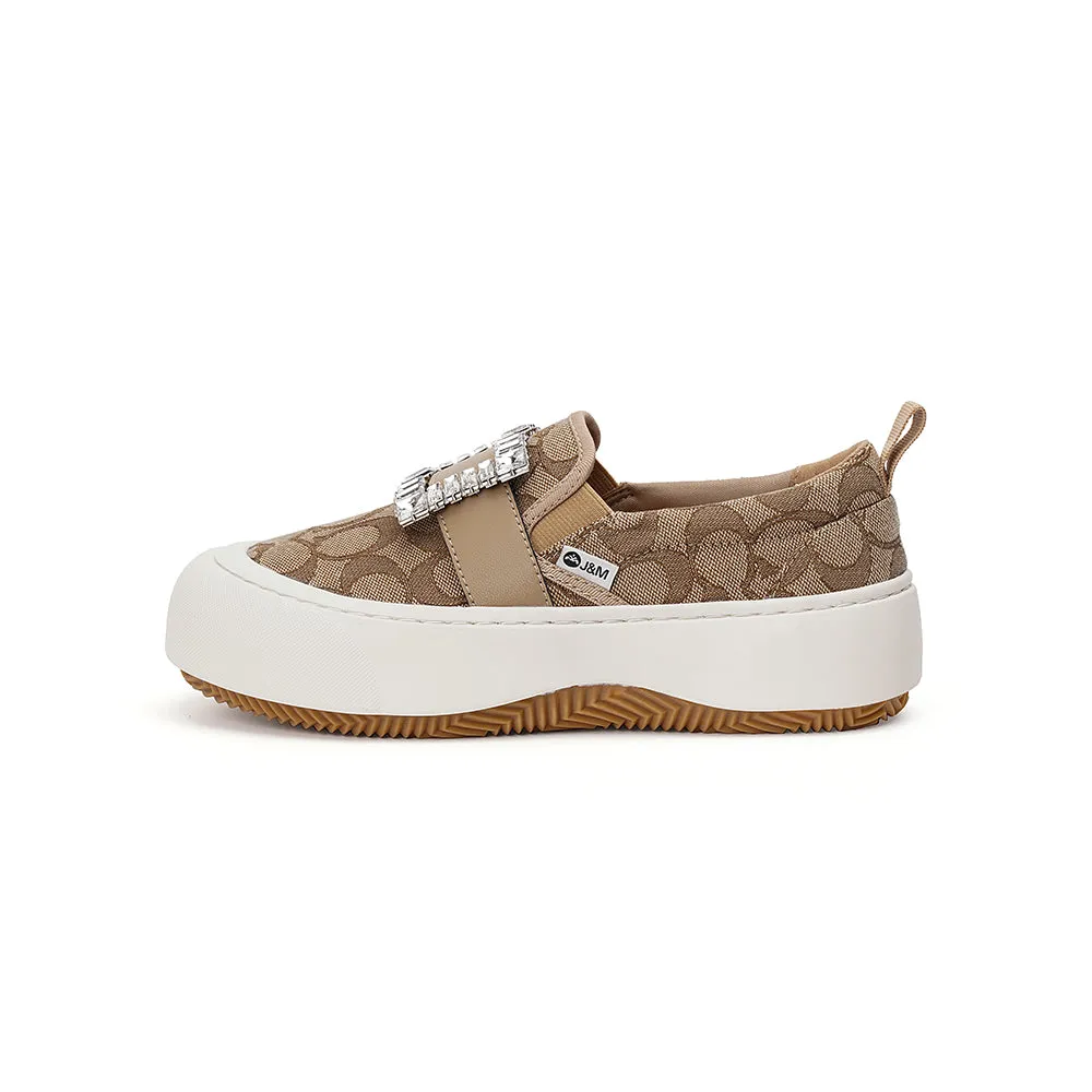 Women’s Slip-on Fabric Platform Loafers in Brown-87653W