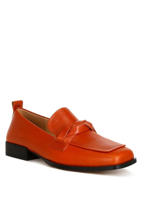 Wynter Leather Braided Loafers - Genuine Leather, Square Toe