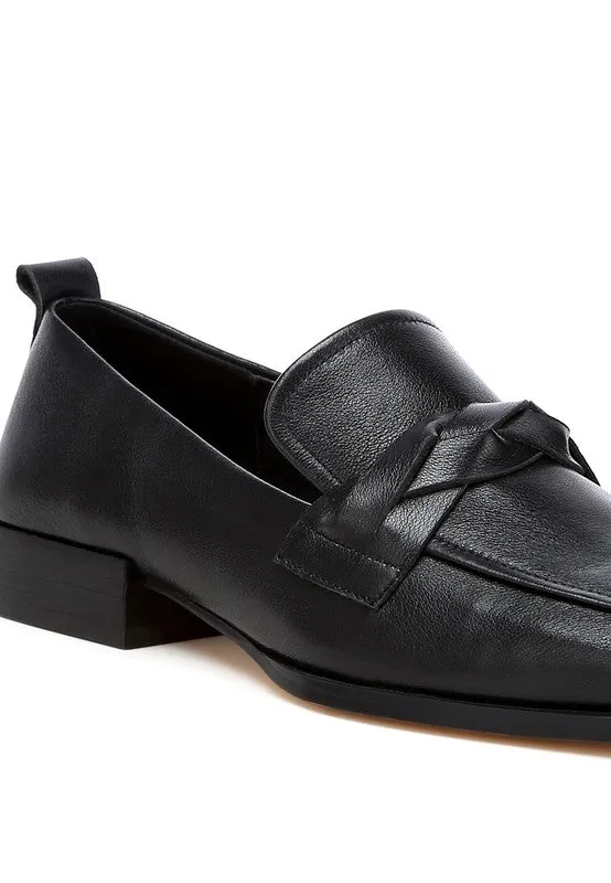 Wynter Leather Braided Loafers - Genuine Leather, Square Toe